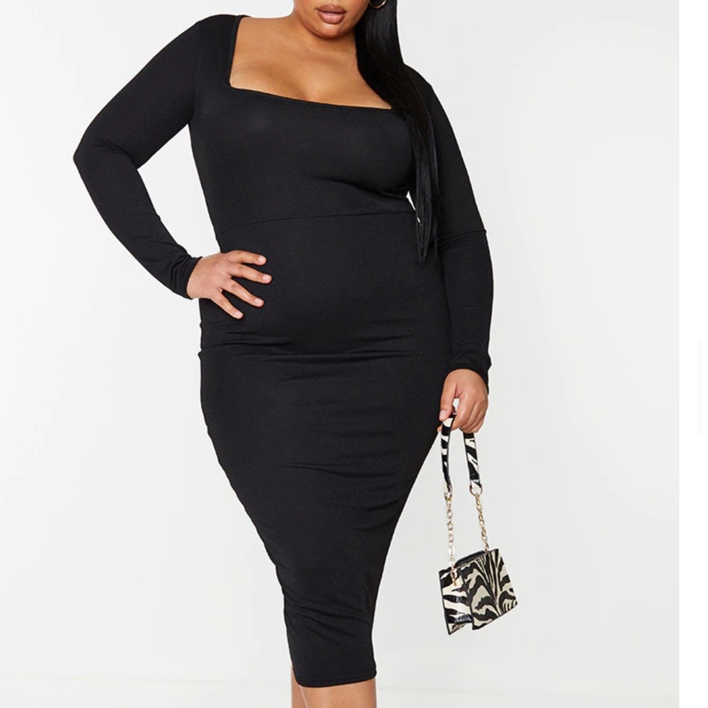 Black plus size square neck dress